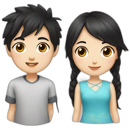 Chinese boy with black hair with Kazakh girl with black and long hair emoji