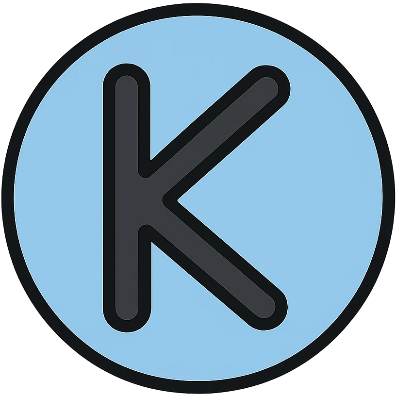 The Phoenician letter "𐤊" on a light blue circular background, Kaspa cryptocurrency logo emoji