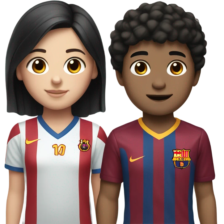 light skin girl with black hair with barcelona light skin brown hair boy form barcelona team emoji