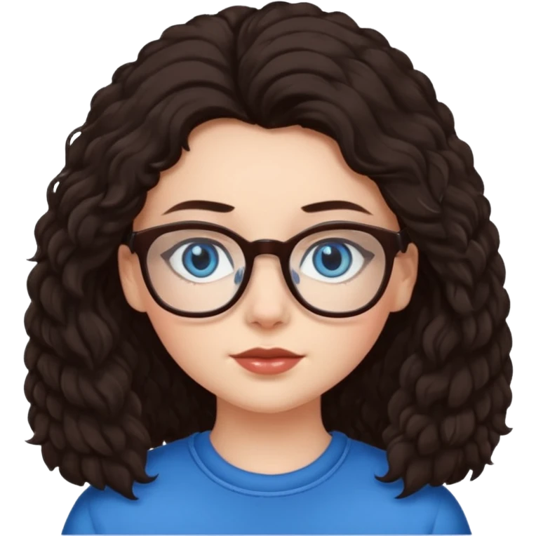 White girl dark brown fluffy hair blue eyes glasses emoji