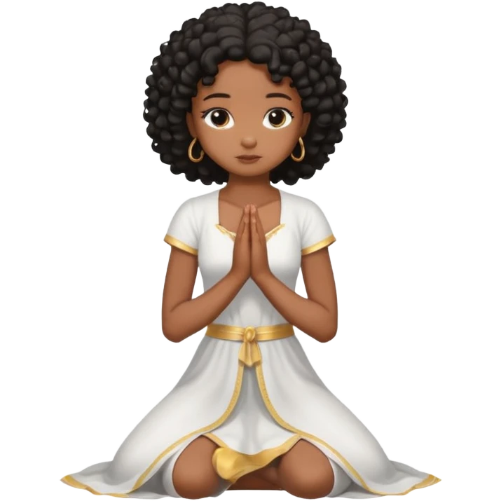 Black girl praying on knees black curls emoji