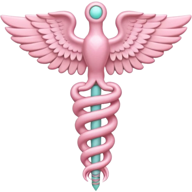 Caduceus symbol, soft pastel pink, iOS emoji style, variation 2 emoji