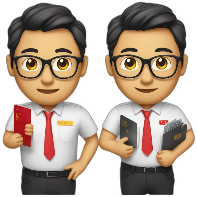 Tech CEO wearing glasses holding red Singaporean passport wearing shirt, shirt says ONLOOP on it emoji