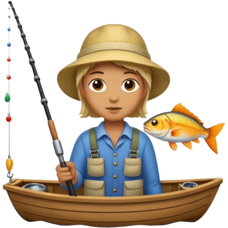 Someone fishing a fish on a boat. emoji