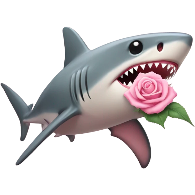 pastel pink shark holding a rose emoji