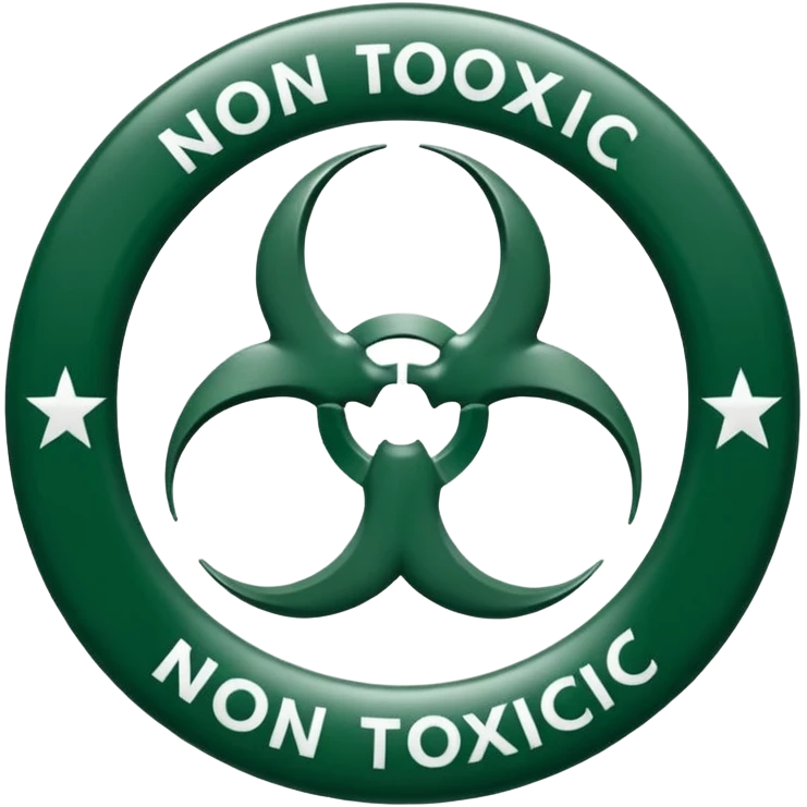 иконка где написано в кружке non toxic и иконка листочков emoji