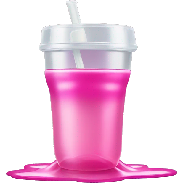 spilled sippy cup with pink liquid and a distorted reflection emoji