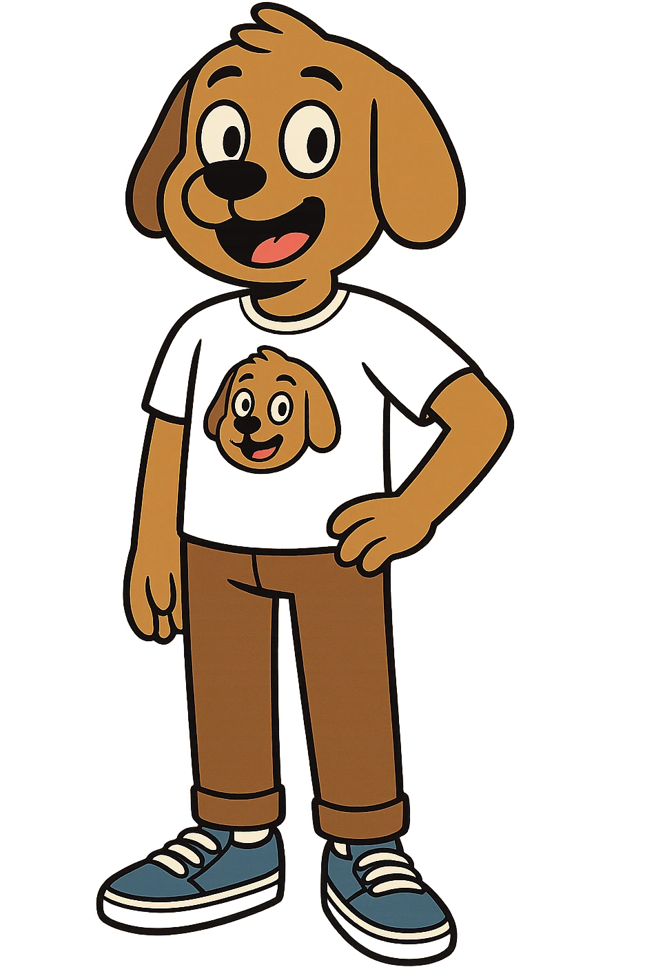 A boy dog mascot logo t-shirts brown trousers blue vans shoe  emoji