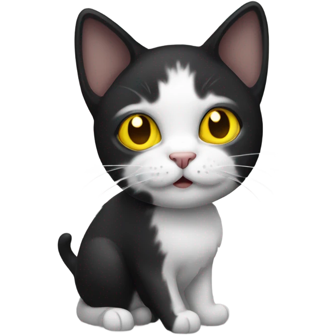 A bicolor black and white cat with yellow eyes emoji