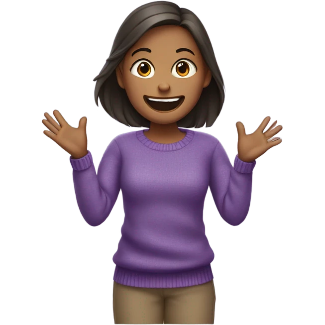 girl in purple sweater throwing hands in air emoji