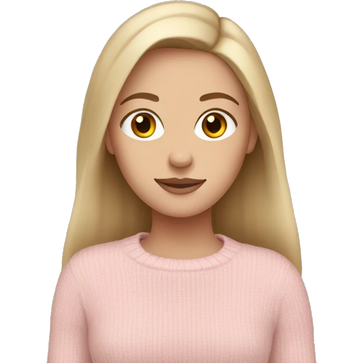 White girl with dark blonde hair wearing pale pink sweater emoji