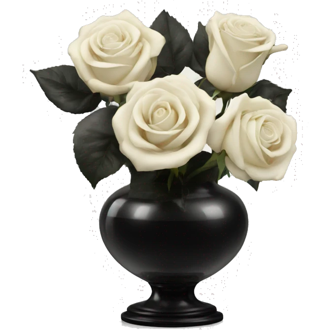 Black and ivory roses in transparent vase emoji