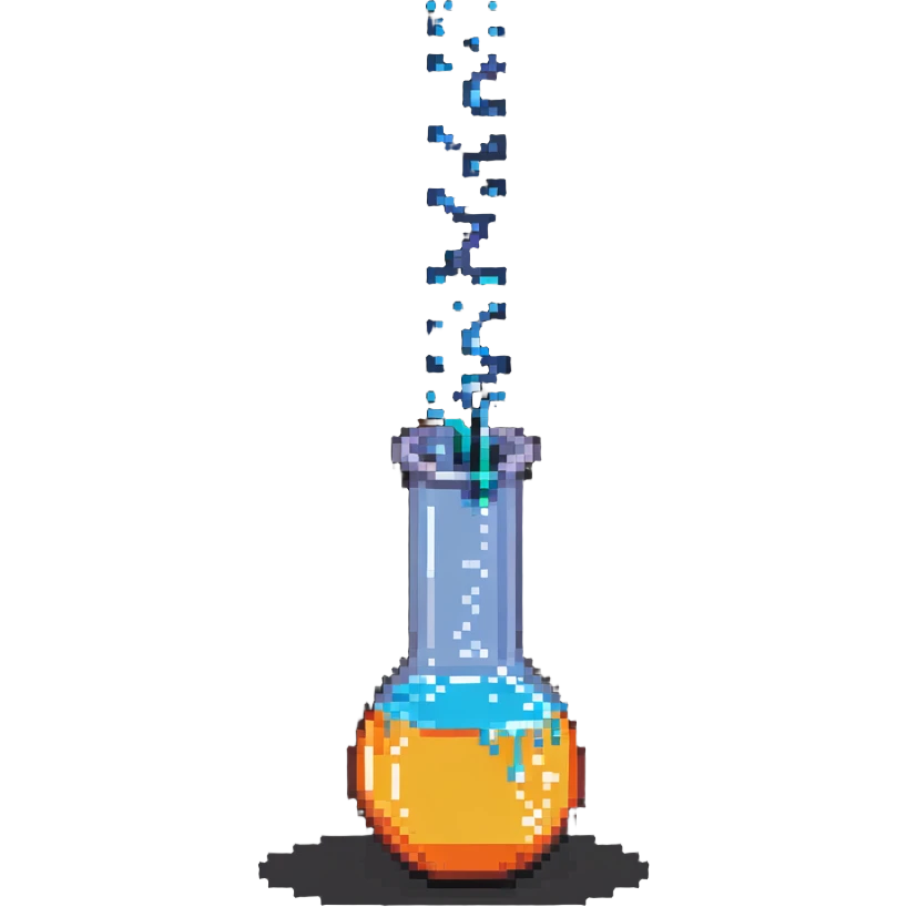 exothermic chemical reaction, beaker with bubbling liquid and heat lines emoji