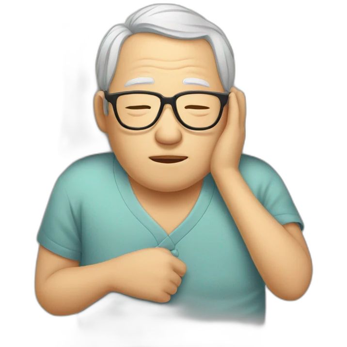 Chinese senior man sleeping in bed wear glasses emoji