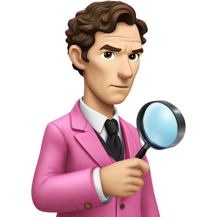 Benedict Cumberbatch-like Sherlock Holmes all in all intensive pink suit holding magnifying glass, upper body emoji