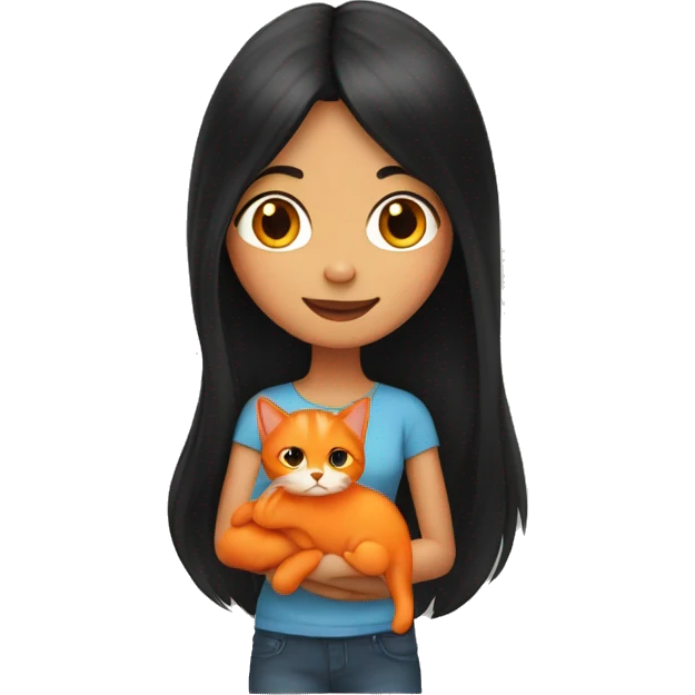 long black hair girl holding orange cat emoji