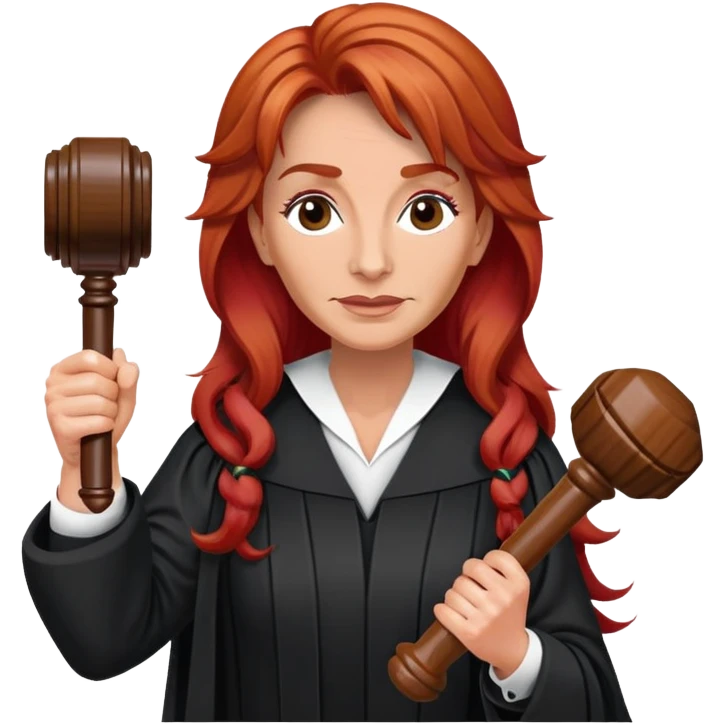 Judge Judy with long red hair and her gavel in her hand emoji
