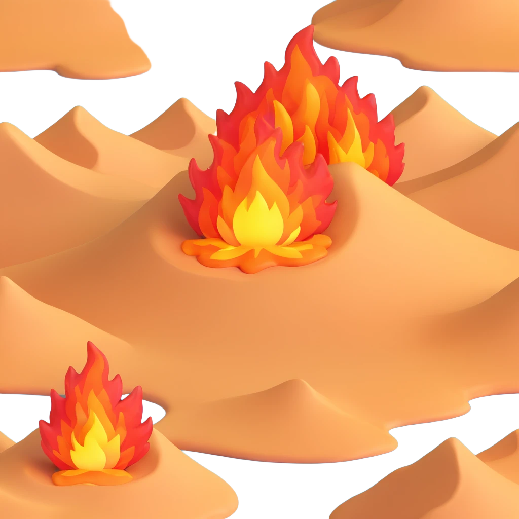 desert sand burning with fire and heat waves emoji