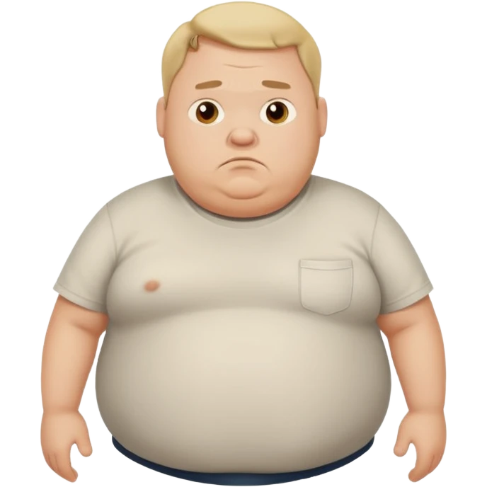 a cartoon fat man holding his stomach wearing t shirt, while looking confused? dont show nipples and person holding stomach emoji