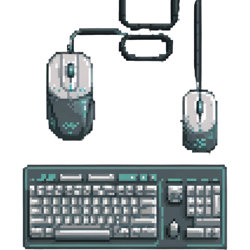 pixel art style retro computer mouse and keyboard together emoji