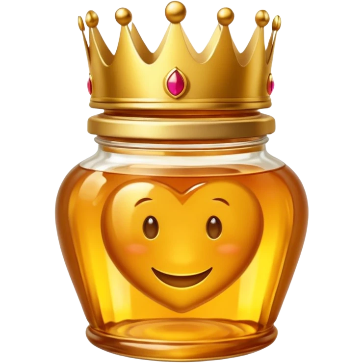 Honey jar filled with golden thick liquid, on top of the jar a big crown emoji