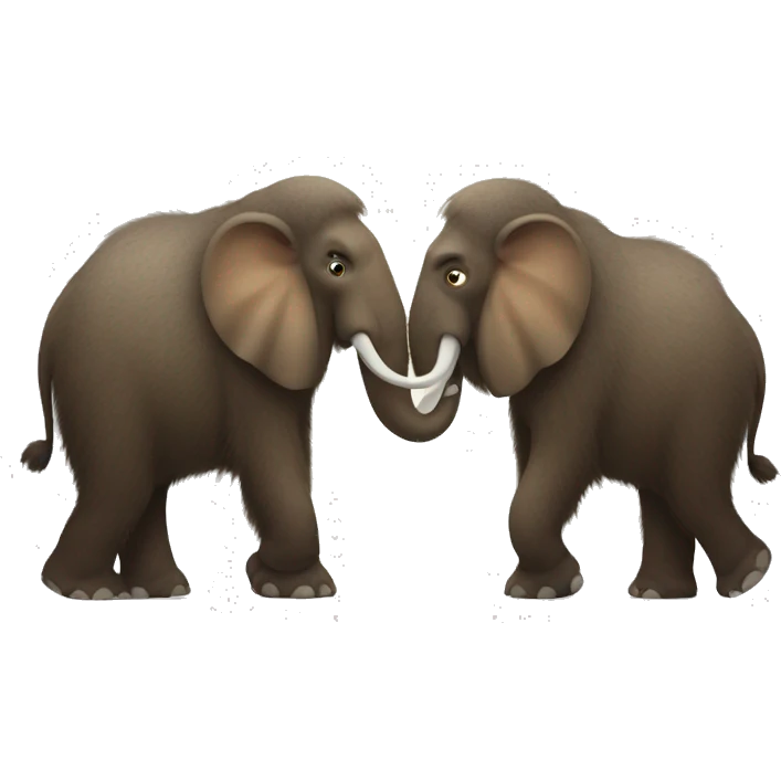 Two furry mammoths hugging eachh other with legss and trunk emoji