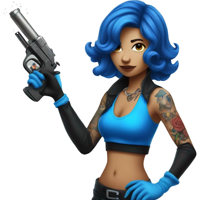 Female figure in blue gloves with tattoo gun emoji