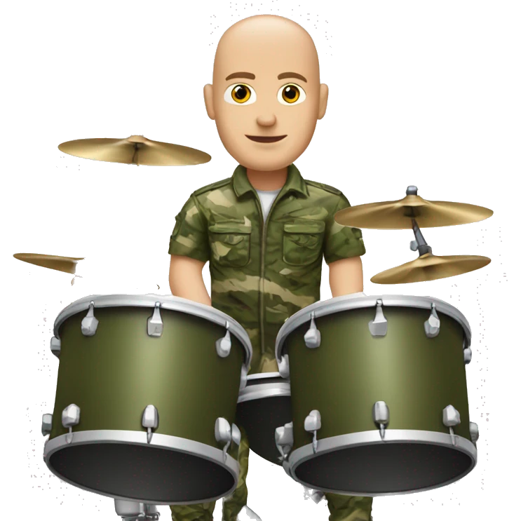 White male without hair on the head playing the drums in camouflage uniform  emoji