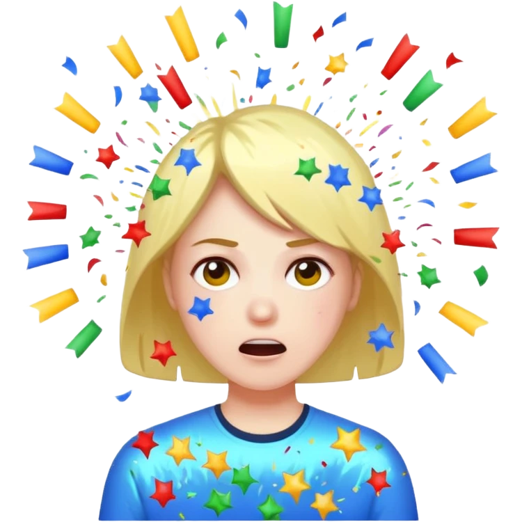 Expresión de molestia con rayos que explotan y llena de confeti  emoji