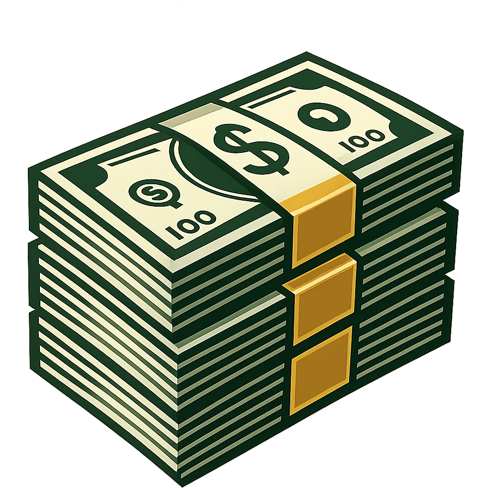 big stack of money, professional style, green gold and white color scheme, bold and clear, suitable for digital use emoji