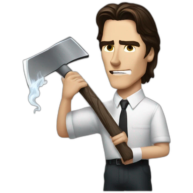 Christian bale in american psycho holding axe and smoking emoji