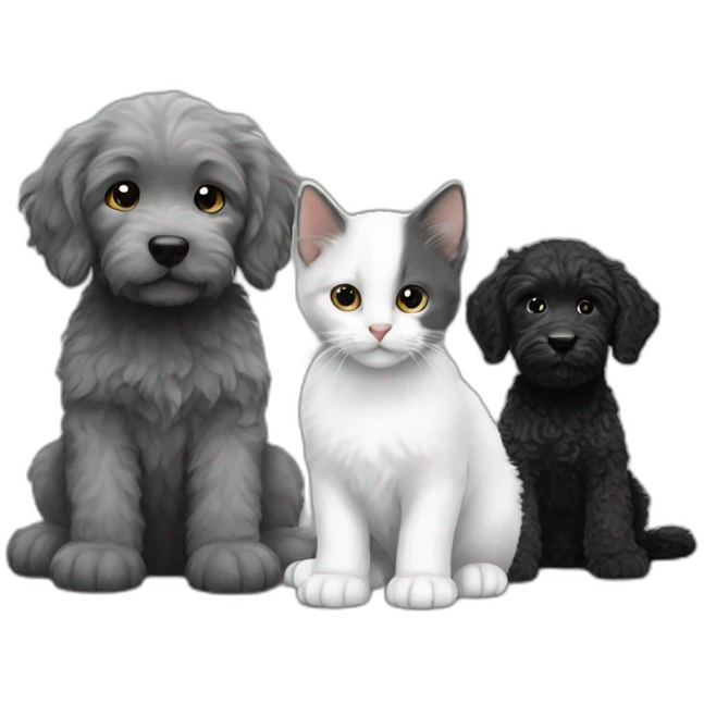 White grey kitten with black labradoodle emoji