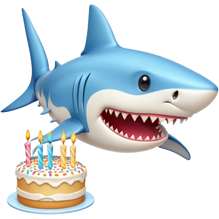 cute blue shark giving a kiss to a birthday cake emoji
