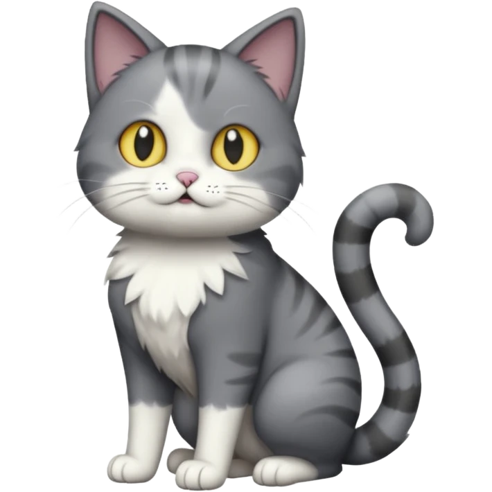full body derpy looking large short hair dark grey and white cat emoji