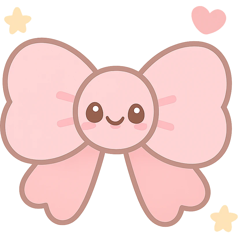fluffy bow, kawaii style, cute face emoji