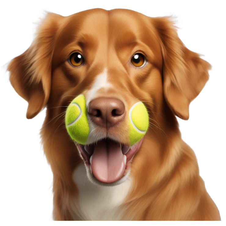 Nova Scotia duck tolling retriever holding a tennis ball emoji