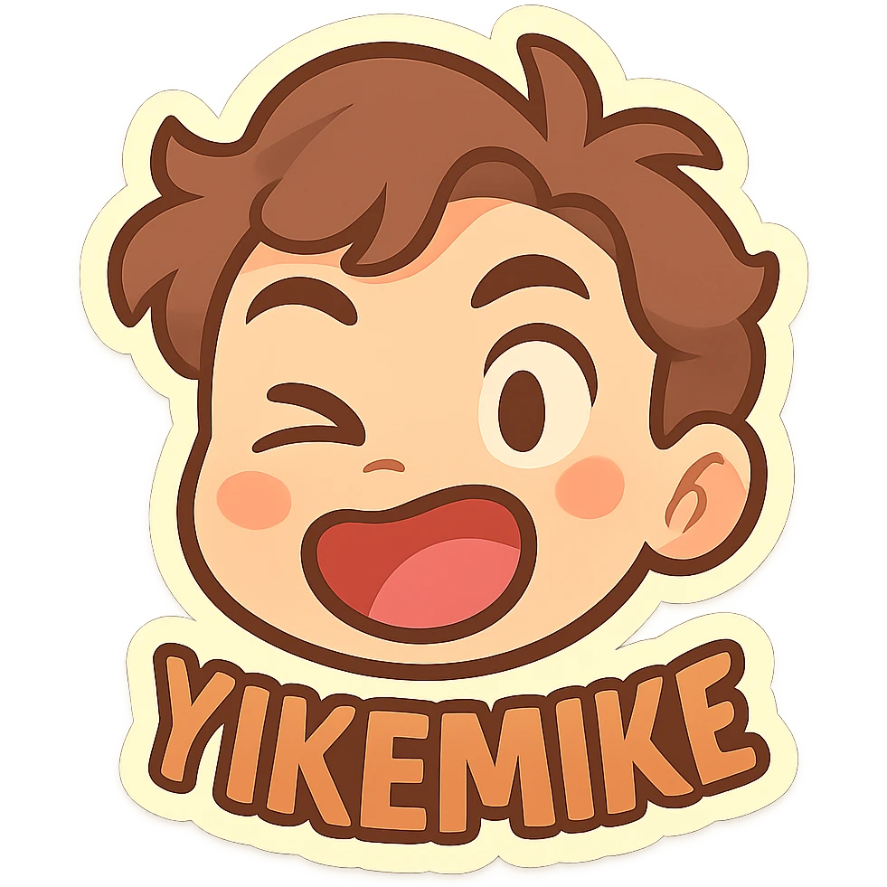 stylized cartoon face inspired by the nickname 'yikemike', with exaggerated features and playful expression emoji