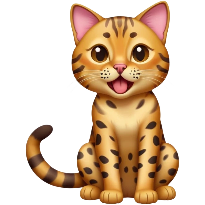 cinematic-comical-[Bengal cat]-full-body-sitting-emoji,-tail-curled-playfully-around-its-paws,-head-tilted-dramatically-while-yawning-exaggeratedly,-sleek-[leopard patterned]-fur,-simplified-yet-hilariously-adorable-features,-highly-detailed,-glowing-with-an-almost-sarcastic-glow emoji
