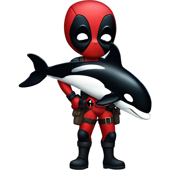 Deadpool holding a baby orca emoji