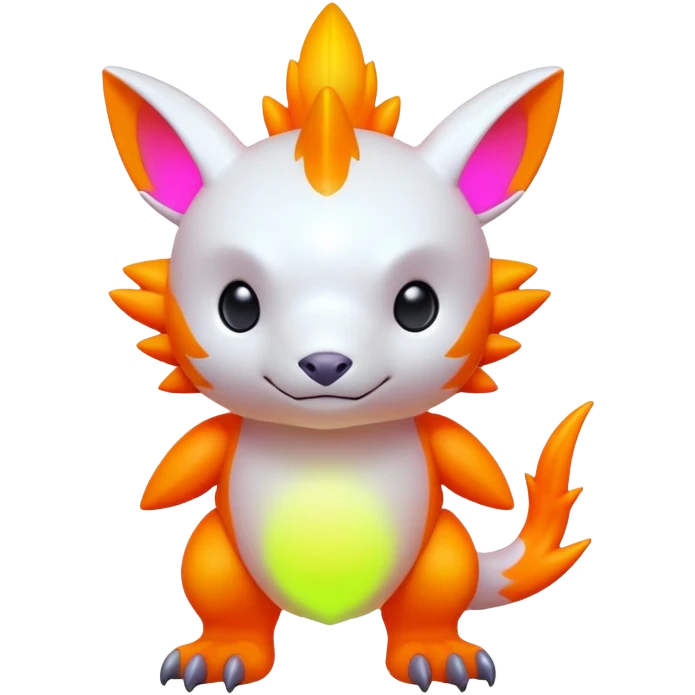 Tropical futuristic lush warm-colored neon-colored Digimon-Fionbri-creature emoji