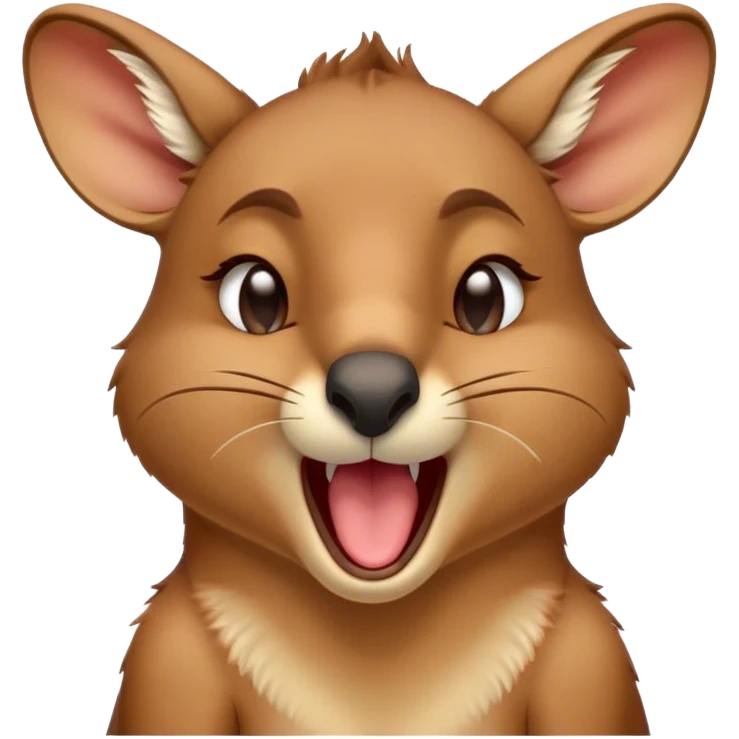 Cinematic Realistic Cute Yawning Kangaroo Portrait Emoji, Head tilted slightly with a dramatic, wide-open yawn, showcasing a soft, textured tawny coat with gently drooping ears and half-closed, drowsy eyes, rendered in exquisite natural detail, high shine, relaxed yet expressive, styled with a dash of rustic charm, soft glowing outline, capturing the essence of a sleepy yet affectionate kangaroo that appears ready to stretch out and settle into a peaceful nap! emoji