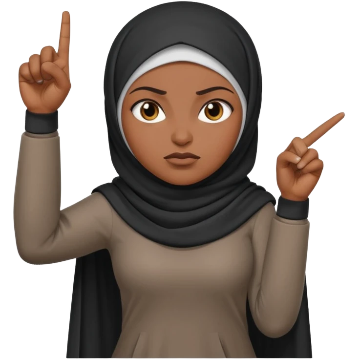 сердитая черная женщина мусульманка в полный рост   показывает рукой в право  emoji