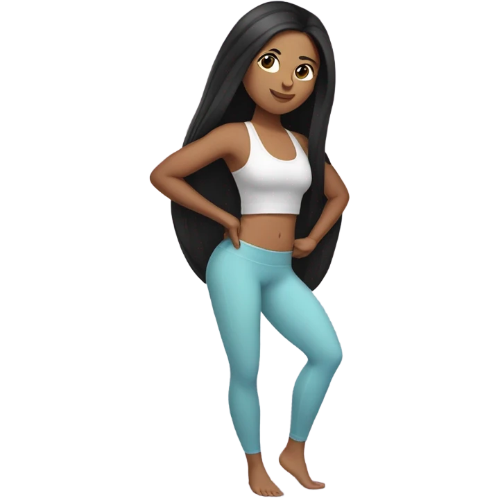 latin woman with straight long black hair wearing a yoga outfit  emoji