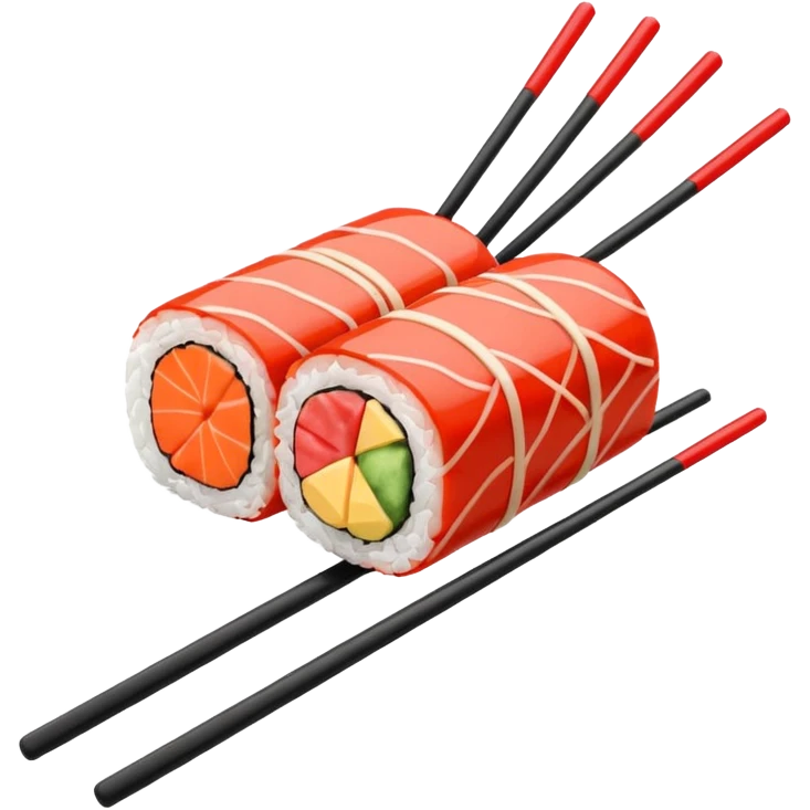Japanese cuisine humanless avatar in minimalist emoji-style illustration. Sushi, roll and 2 chopsticks, clean lines, red white colors, flat design, calm and modern. emoji