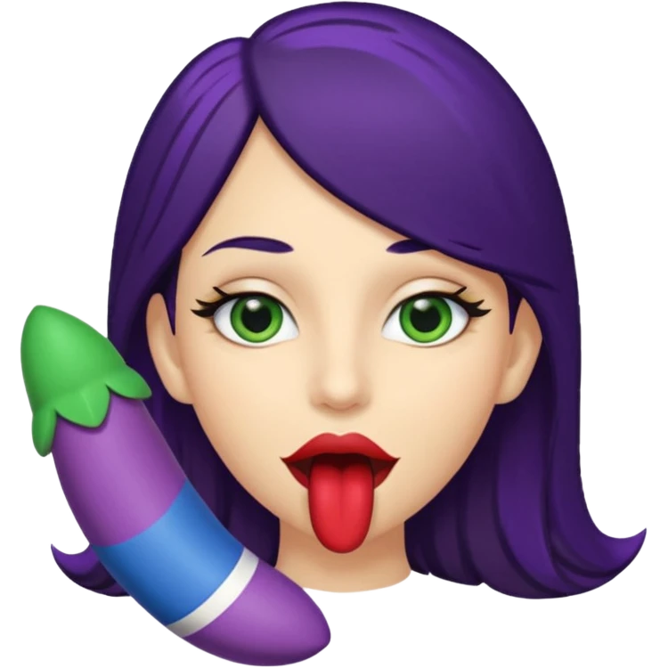 Big Puerto Rican colored dildo inside a juicy mouth  with blackish purple hair and Italian skin color with green almond shapes eyes, magical mouth with of mouth  emoji