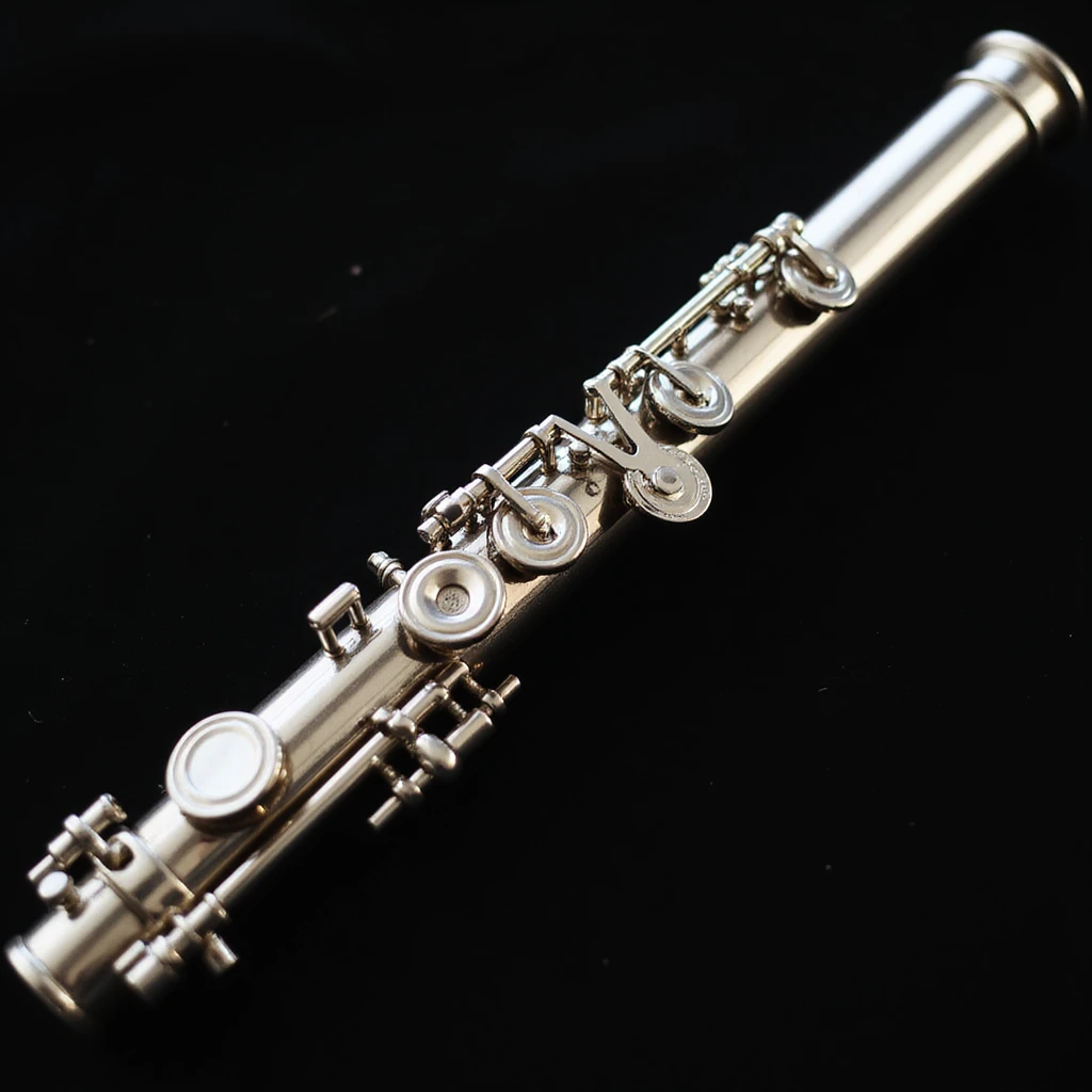 realistic metal flute with detailed buttons, mouthpiece visible, metallic shine, isolated on plain background, no human, ready to be played in a band emoji