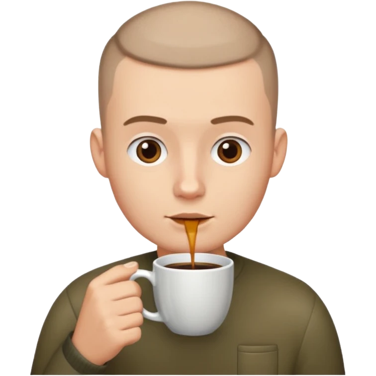 a white short guy with a buzz cut drinking a cup of coffee emoji