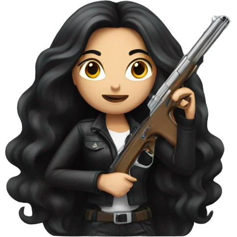  girl with long black hair with gun emoji