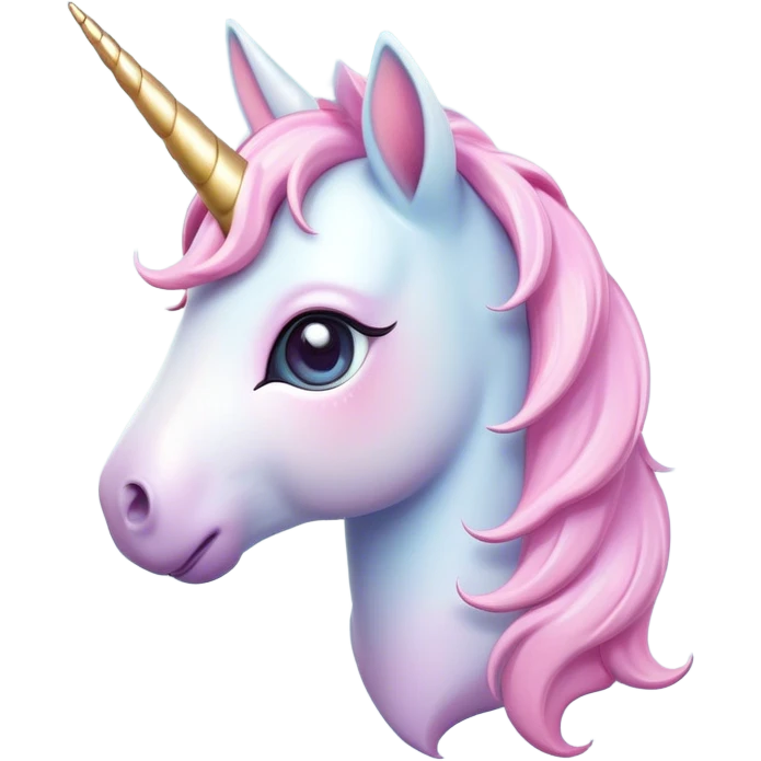 Cinematic Cute Unicorn Pony Portrait Emoji, Head tilted playfully and inquisitively, featuring a charming, diminutive form with a gentle pastel color, a delicate, sparkling horn and large, dreamy eyes full of wonder, Simplified yet irresistibly adorable features, highly detailed, glowing with a warm, magical glow, high shine, affectionate and lively, stylized with a touch of whimsical charm, soft glowing outline, capturing the essence of a mischievous yet endearing unicorn pony that seems as if it could prance out of the screen into your arms! emoji