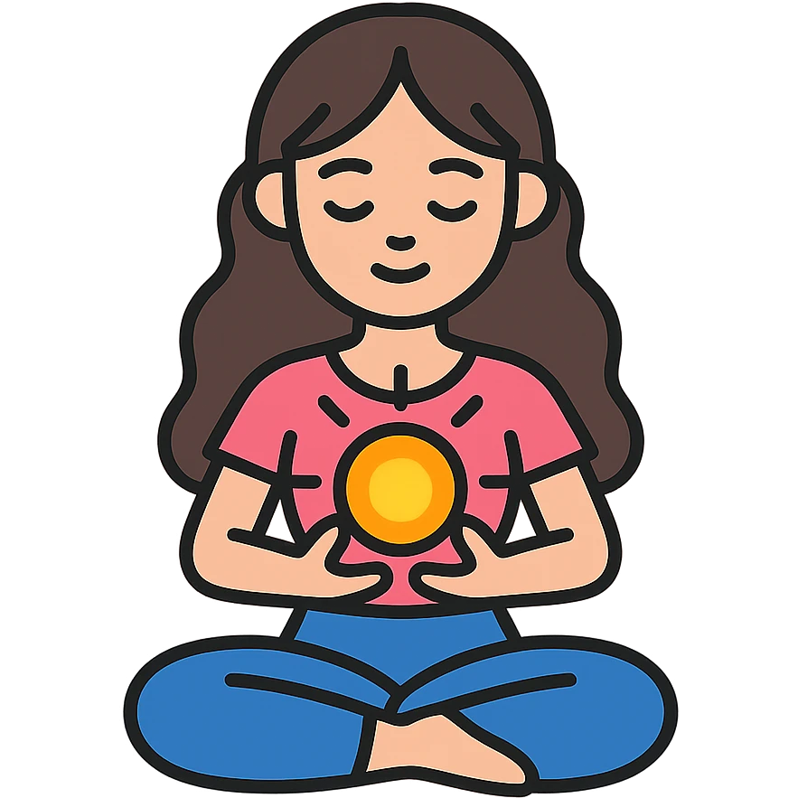 detailed feminine cute girl in lotus pose holding glowing energy orb, vector style with shadows and highlights, transparent background emoji
